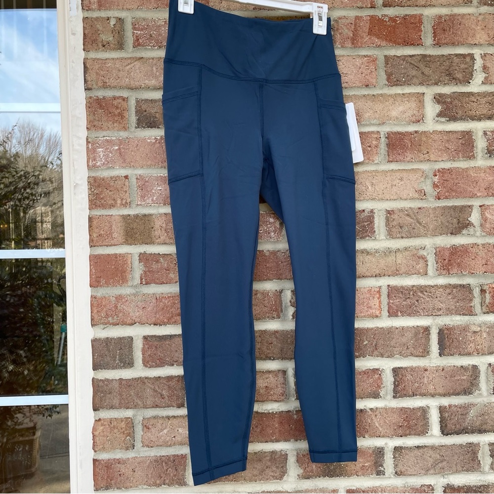 Yogalicious Ocean Silk blue Full Length Pocket leggings Women Medium NWT